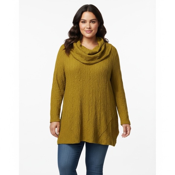 Ali Miles Tops - Ali Miles Women's large Textured Cowl Neck Tunic Top Mustard Yellow Size L